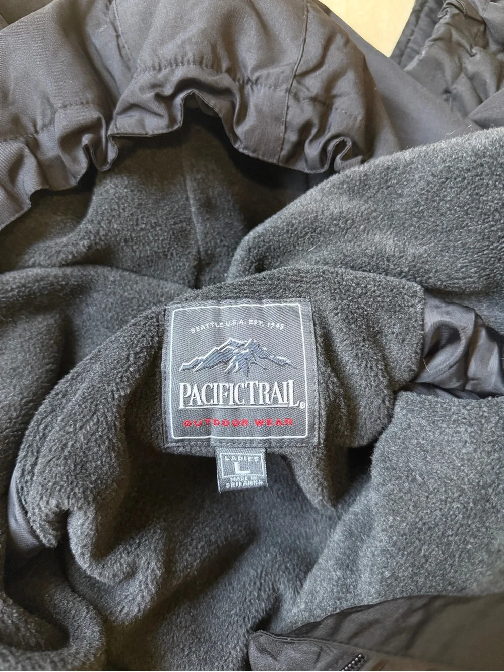 Pacific Trail Women's L Black Windbreaker Mountain Jacket Fleece Lined Hooded